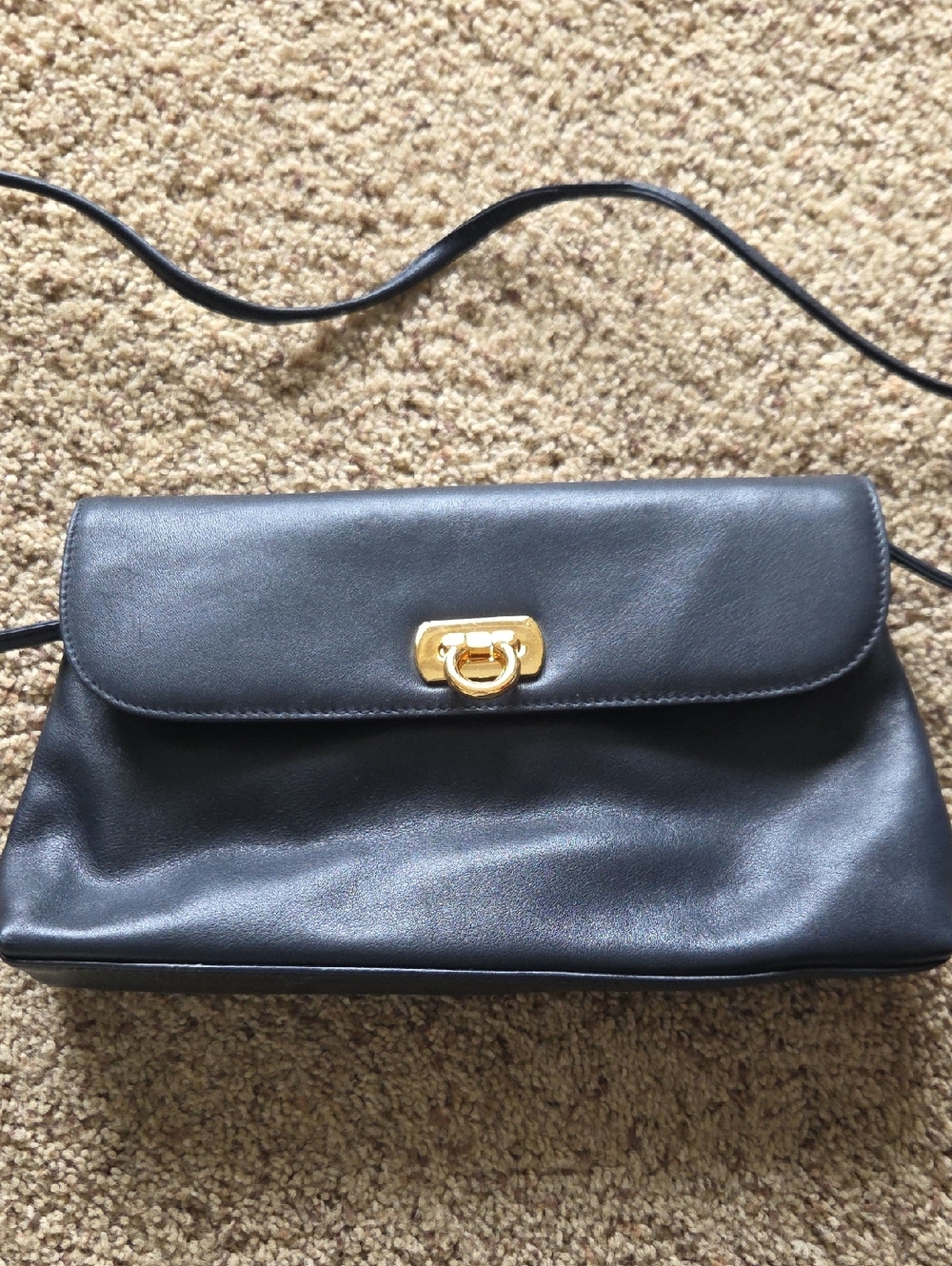 Classic Black Leather Shoulder Bag with Gold Hardware